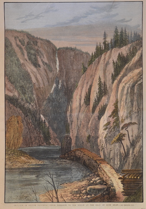 Sketches in British Columbia: Upper entrance to the defile at the head of Bute Inlet.