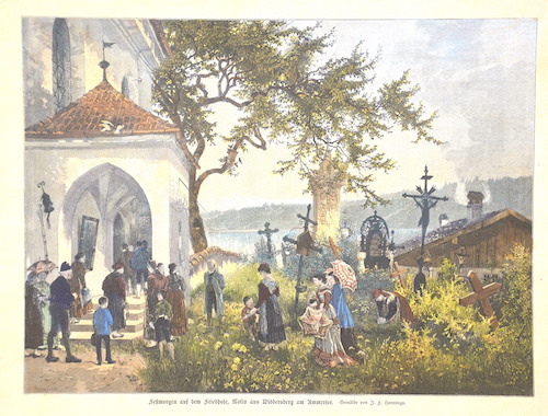 Festmorgen auf dem Friedhofe, Motiv aus Widdersberg am Ammersee. Gemälde von Johann Friedrich Hennings.