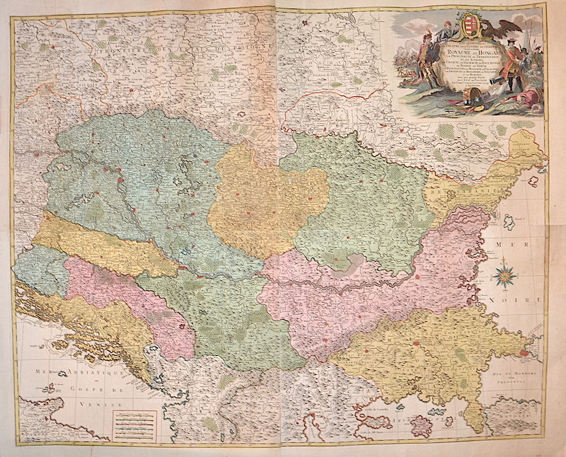 Carte Geographique du Theatre de la Guerre en General representant Le Royaume de Hongarie la Principaute de Transylvanie, et les Royaumes de Croacie,.