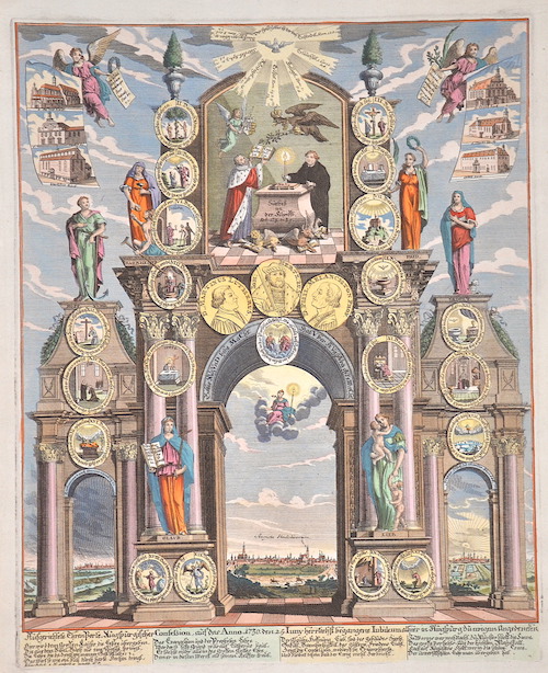 Ausgerichtete Ehren Porte, Augspurgischer Confeßion, auf das Anno 1730 den 25. Juny herrlichst begangene Jubileum alhier in Augspurg zu ewigem..
