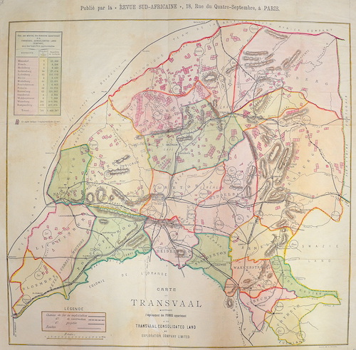 Carte du Transvaal Montrant  l’enplacement des Fermes appartenant a la Transvaal Consolidated Land et exploration Company Limitet.