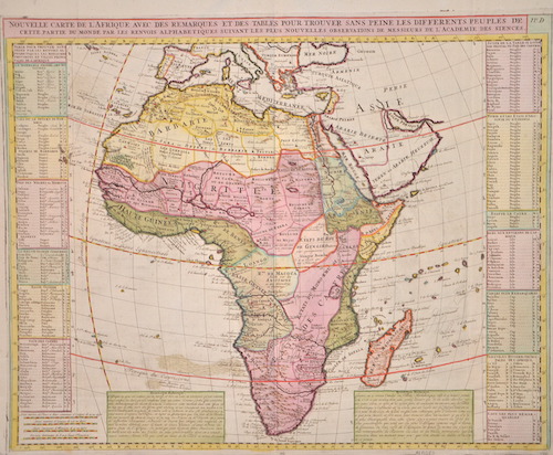 Nouvelle Carte de l’Afrique avec des remarques et des tables pour trouver sans peine les differents peu ples de cette partie du monde par les..