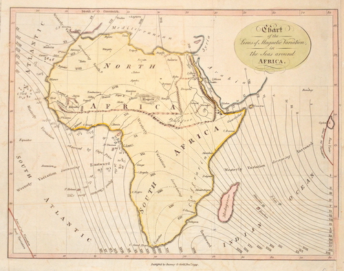 Chart of the Lines of Magnetic Variation, in the Seas around Africa.
