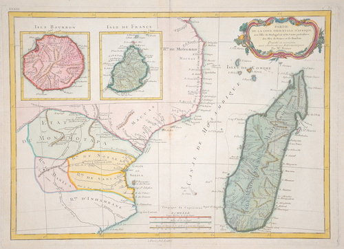 Partie de la coste orientale d´Afriqueavec   Isle de Madagascar et les Cartes particulrieres de Isles de France et  de Borbon