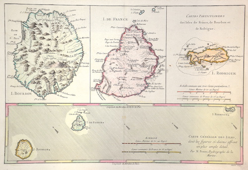 Cartes Generale et Particulieres des Isles de France, de Bourbon et de Rodrigue.