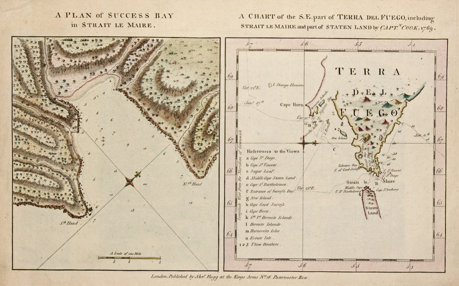 A Plan of Success Bay in Strait le Maire.  A Chart of the S.E. part of Terra del Fuego, including Strait le Maire and part of Staten Land by Capt Cook