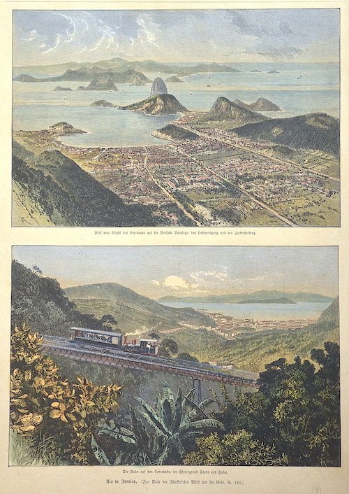 Blick vom Gipfel des Corcovado auf die Vorstadt Botafogo…/ Die Bahnn auf den Corcovado, im Hintergrund Stadt und Hafen.