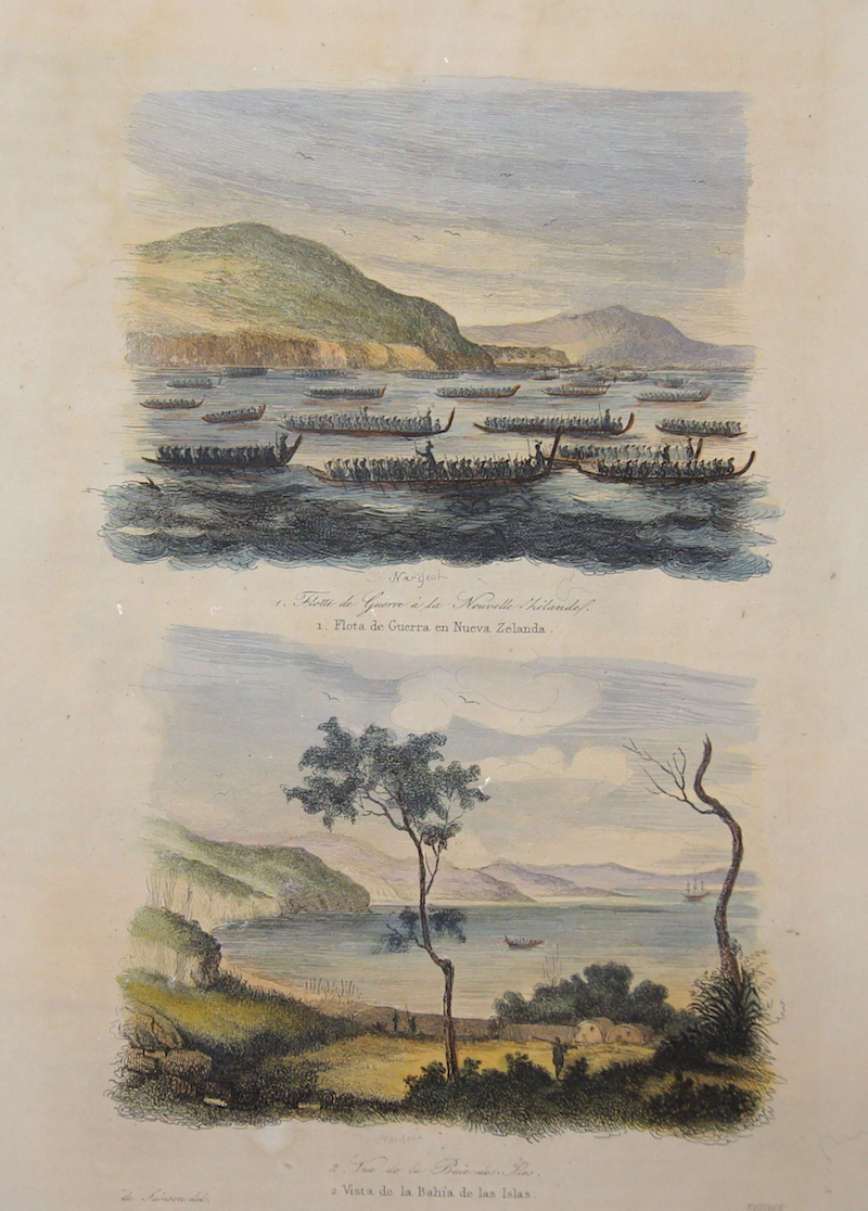 1. Flota de Guerra en Nueva Zelanda. 2. Vista de la Bahia de las Islas.