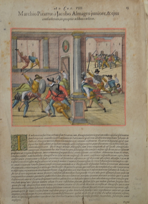 Marchiuo Pizarrus a Jacobo Almagro juniore, & ejus confoederatis, in propriis aedibus caeditur.
