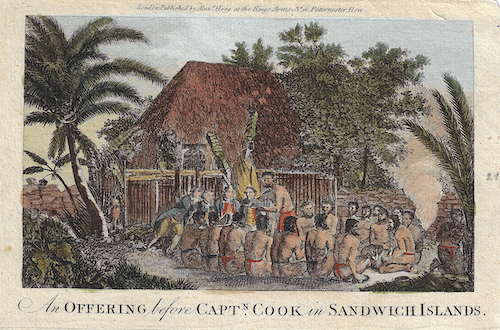 An Offering before Captn. Cook, in Sandwich Islands.