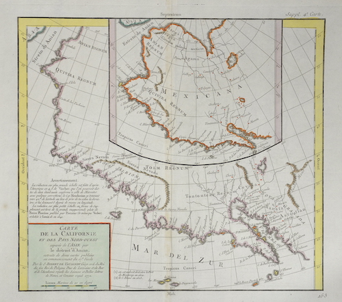 Carte de la Californie et des pays nord-quest separe de l´Asie par les detroit d ´Anian