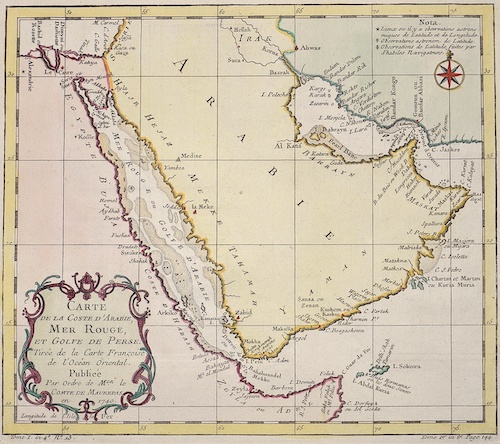 Carte de la Coste d’Arabie, Mer Rouge, et Golfe de Perse.