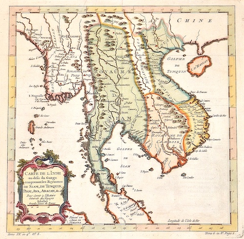 Carte de l Inde au-de la du Gange comprenant les Royaume de Siam, de Tunquin, Pegu, Ava, Aracan….