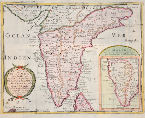 Presqu Isle de L’Inde deca le Gange ou sont les Royaumes, de Decan, de Golconde, de Bisnagar, et le Malabar.