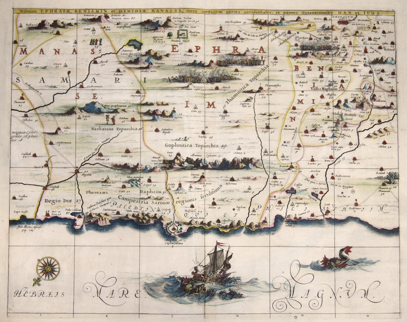 Tribuum Ephraim, Beniamin, et Dimidiae Manasse intra jordanem partes occidentales, et parte septentrionales Dan et Juda.