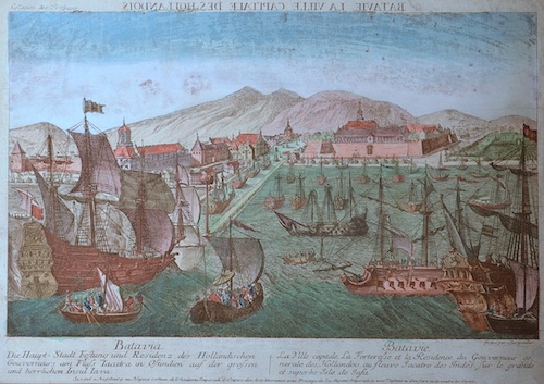 Batavia die Haupt- Stadt, Festung und Residenz des Holländischen Gouverneurs am Fluss Jacatra in Ostindien auf der grossen und herrlichen Insul Java..