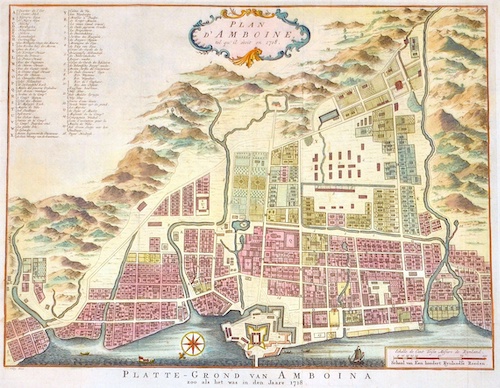 Plan d’Amboine, tel qu’il etoit en 1718. Platte-Grond van Amboina, zoo als het was in den Jaare 1718.