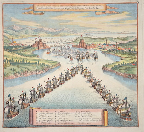 Veradelineatio ordinis Belliqu Naualis Venetorum cum Turcis apud Dardaneli.  Eigentlichee Abriß der Ordnung und Schiffstreits der Venetianer mit den..