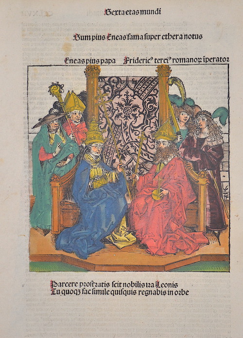 Sexta etas mundi sum pius eneas fama super etheranotus/ Enea pius pap Friderick terci romano liberatos