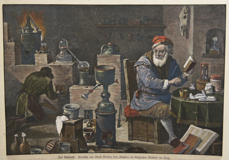 Der Alchimist. Gemälde von David Teniers dem jüngeren im königlichen Museum im Haag.