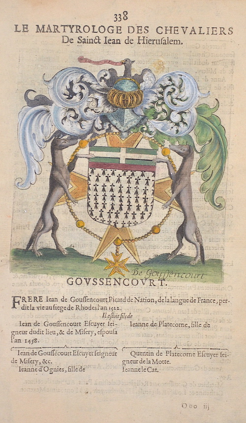 338 Le Martyrologe des Chevaliers De Saint Jean de Hierusalem. / Goussencourt.
