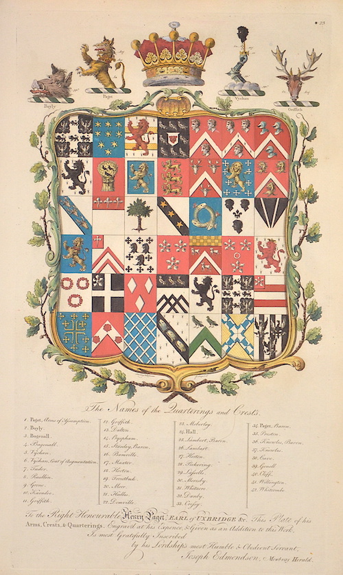 The Names of the Quarterings and Crest’s. / To the Right Honourable Henry Paget, Earl of Uxbridge u. c.