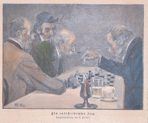 Ein entscheidender Zug. Originalzeichnung von L. Halmi.