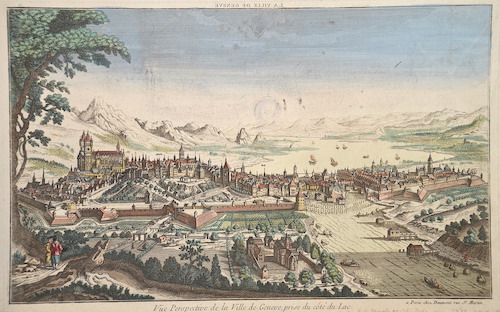 Vue Perspective de la Ville de Geneve, prise du cote du Lac.