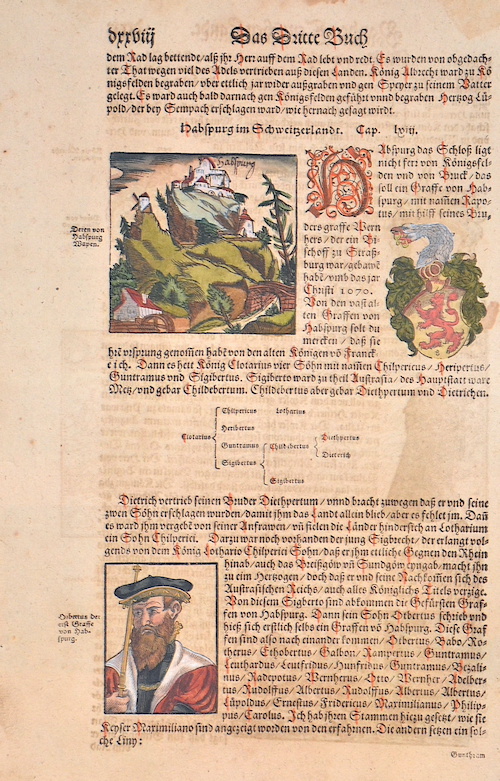 Habspurg im Schweitzerlandt. / Deren von Habspurg Wapen. / Albertus der erst Graffe von Habspurg.