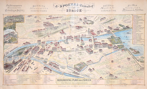 Monumental-Plan von Zürich Von Westen aus aufgenommen
