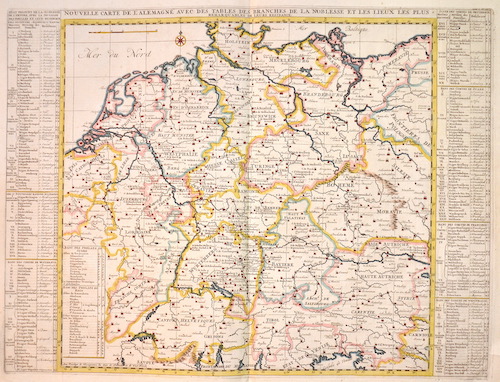 Nouvelle Carte de L´Allemagne avec des tables des branches de la noblesse  et les lieux les plus