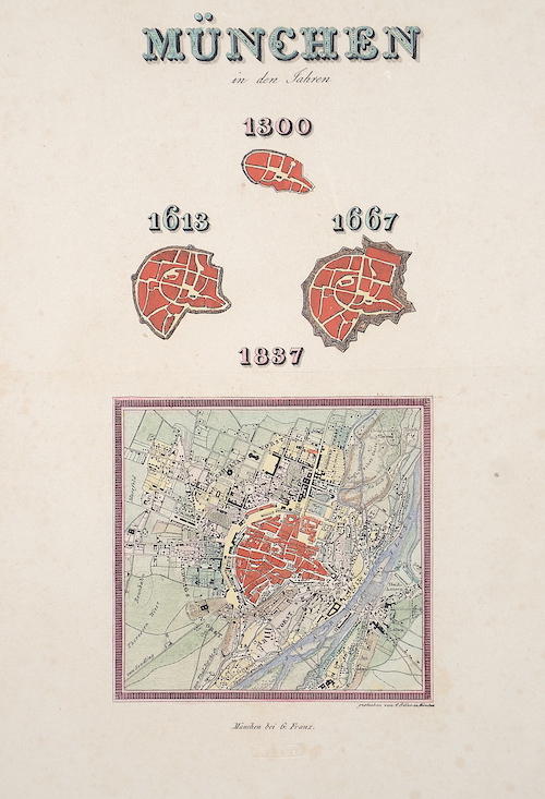 München in den Jahren 1300, 1613, 1667 und 1837