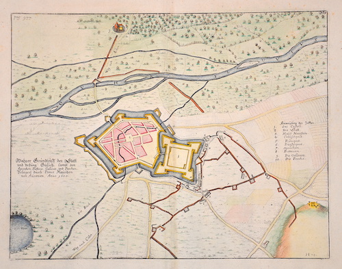 Wahrer Grundtriss der Statt und Festung Gülich, sampt den Aprochen, Batterie und Precehn……