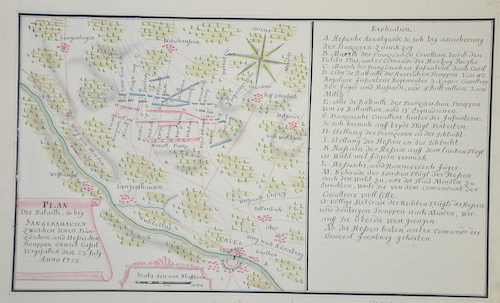 Plan der Bataille, so bey Sangershausen zwischen denen Fränzöschen, und Hessischen Trouppen onweit Cassel vorgefallen den 23 July anno 1758