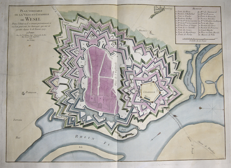 Plan veritable de la Ville et Citadelle de Wesel. Dans l’Etat ou il se trouve présentement, et ou l’on peut voir, les Ouvrages…