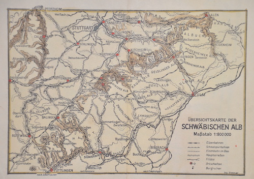 Übersichtskarte der Schwäbischen Alb Maßstab 1:800 000