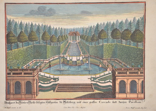 Prospect des hintern Theils besagten Lüstgarte zu Häkelberg mit einer grossen Cascade und zweyen  Pavillons. 8