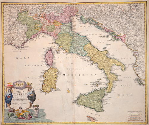 Statuum totius Italiae novissima repraesentatio geographica, simul exhibens insulas Siciliae Sardiniae Corsicae et Maltae