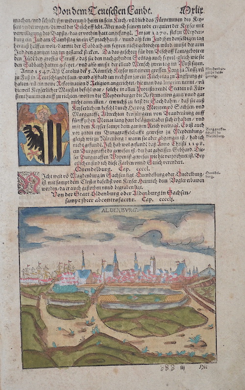 Von dem Teutschen Landt. Von der Statt Oldenburg oder Aldenburg in Sachsen / sampt ihrer abcontrafactur. / Aldenburg.