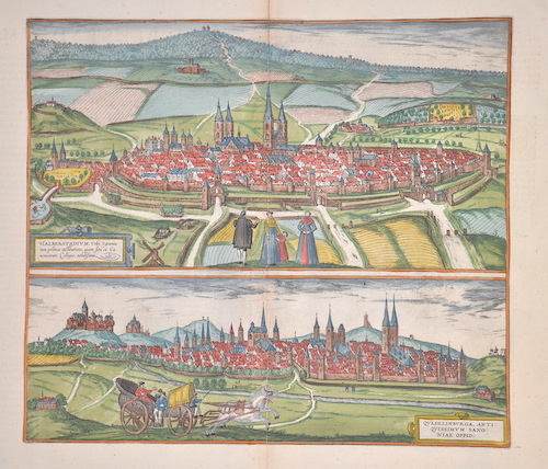 Halberstadium, urbs Saxoniae tam positica institutione, quam situ et Canonicorum Collegio, nobilißima. /Quedelinburga, Antiquissimum Saoniae Oppid.