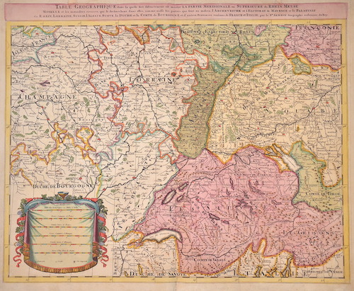 Table Geographique dans la quelle fort distinctement est montre La Partie Meridionale ou Superieure du Rhein, Meuse Moselle et les moindres rivieres,