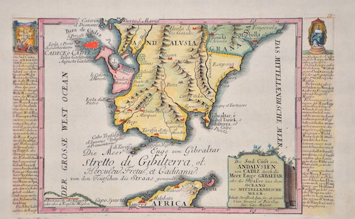 Die Sud Cüst von Andalusien von Cadiz durch die Meer Enge Gibaltar oder die Strasse aus dem Oceano ins Mittellaendische Meer