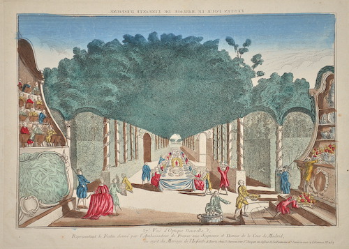 Vue d´Optique nouvelle, representant le Festin donne par l´Ambassadeur de France aux Seigneurs et Dames de le Cour de Madrid