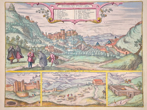 Amoenissimus castri Grantensis, vulgo Alhambre dicti, ab Oriente prospectus