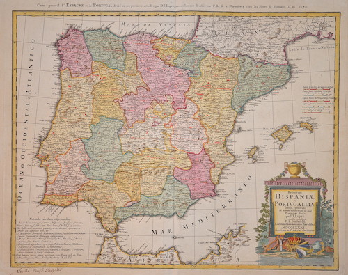 Regnorum Hispaniae et Portugalliae. Tabula generalis ad statum hodiernum in suas Provincias divisa per D.T. Lopez…