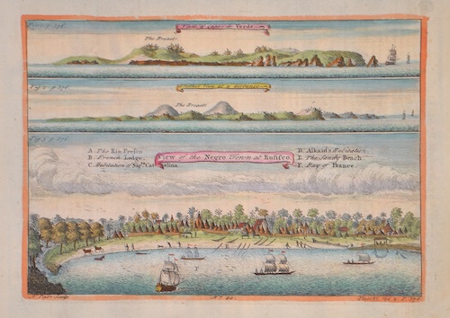 View of Capes de Verde. / a nother View at a distance / View of the Negro Town at Rufisco.
