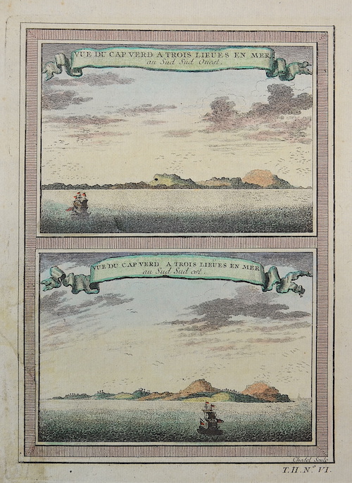 Vüe du Cap Verd a trois lieües en mer au Sud Suit Quest. / Vüe du Cap Verd a Trois lieües en mer au Sud Sud est.