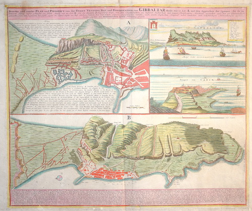 Neuester und exacter Plan und Prospect von der Stadt, Vestung, Bay und Fortifikation von Gibraltar…