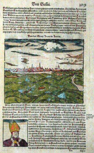 Von der Statt Arcas in Artois/  Von der Stadt Cales und Ihrer warhafften Abcontrafehtung/samps der Belegerung so anno 1558