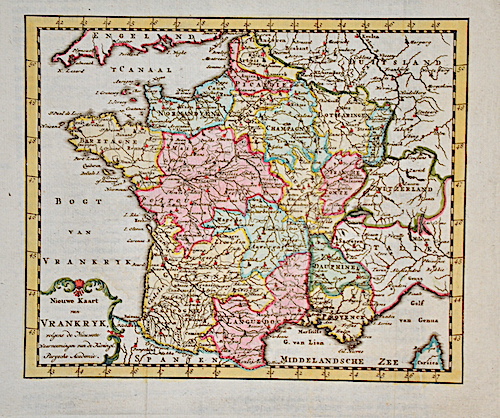 Nieuwe Kaart van Vrankryk, volgens de Nieuwste Waarneemingen van den Koningl. Parysche Academie.